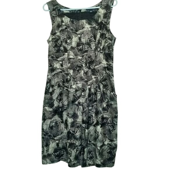 Banana Republic Dress Sleeveless Sheath Abstract Print Career Black 10 Office
